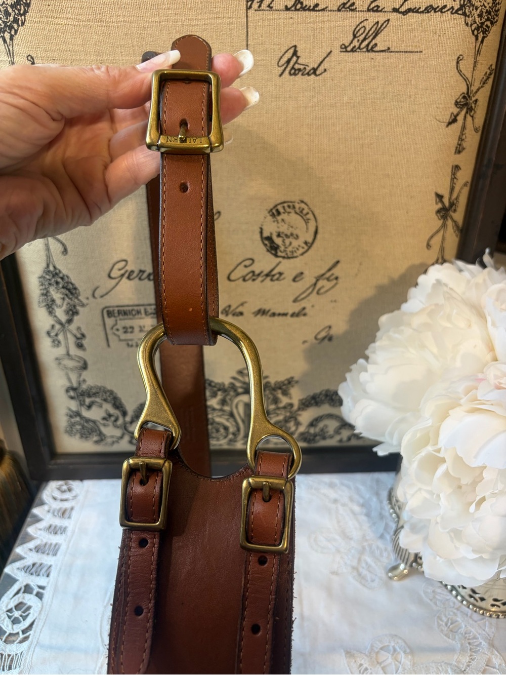 Ralph Lauren equestrian brown, leather gold buckle belt L - Picture 2 of 12